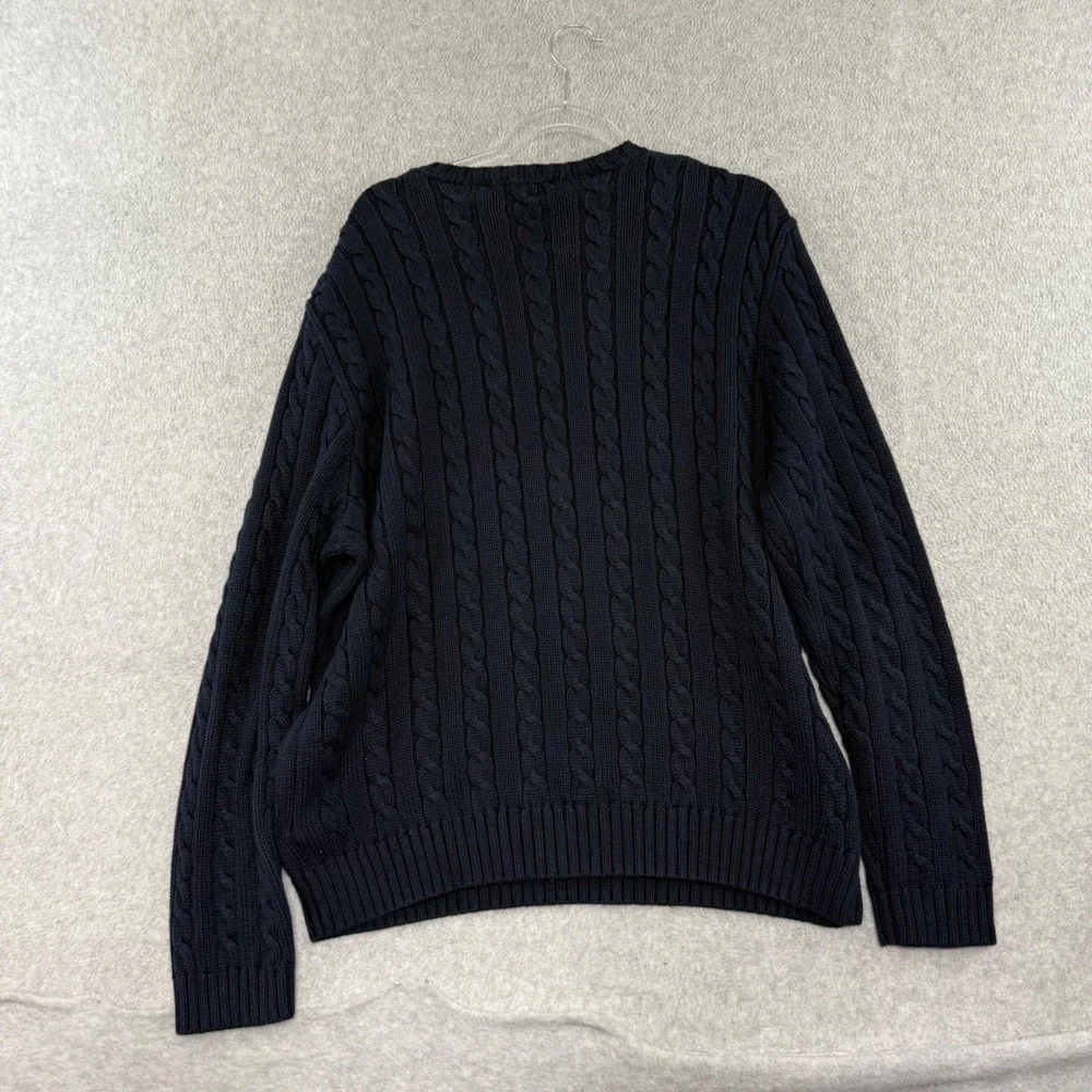 J.Crew Cable Knit Sweater Mens XL Chunky Heavy y2k preppy Navy Blue Cotton 12298